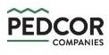 black words spelling out PEDCOR Commpanies with green roofline and line below as logo