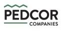black words spelling out PEDCOR Commpanies with green roofline and line below as logo