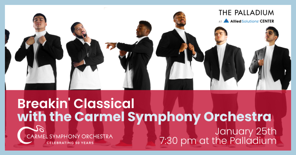 Poster for Breakin' Classical concert showing breakers in formal attire