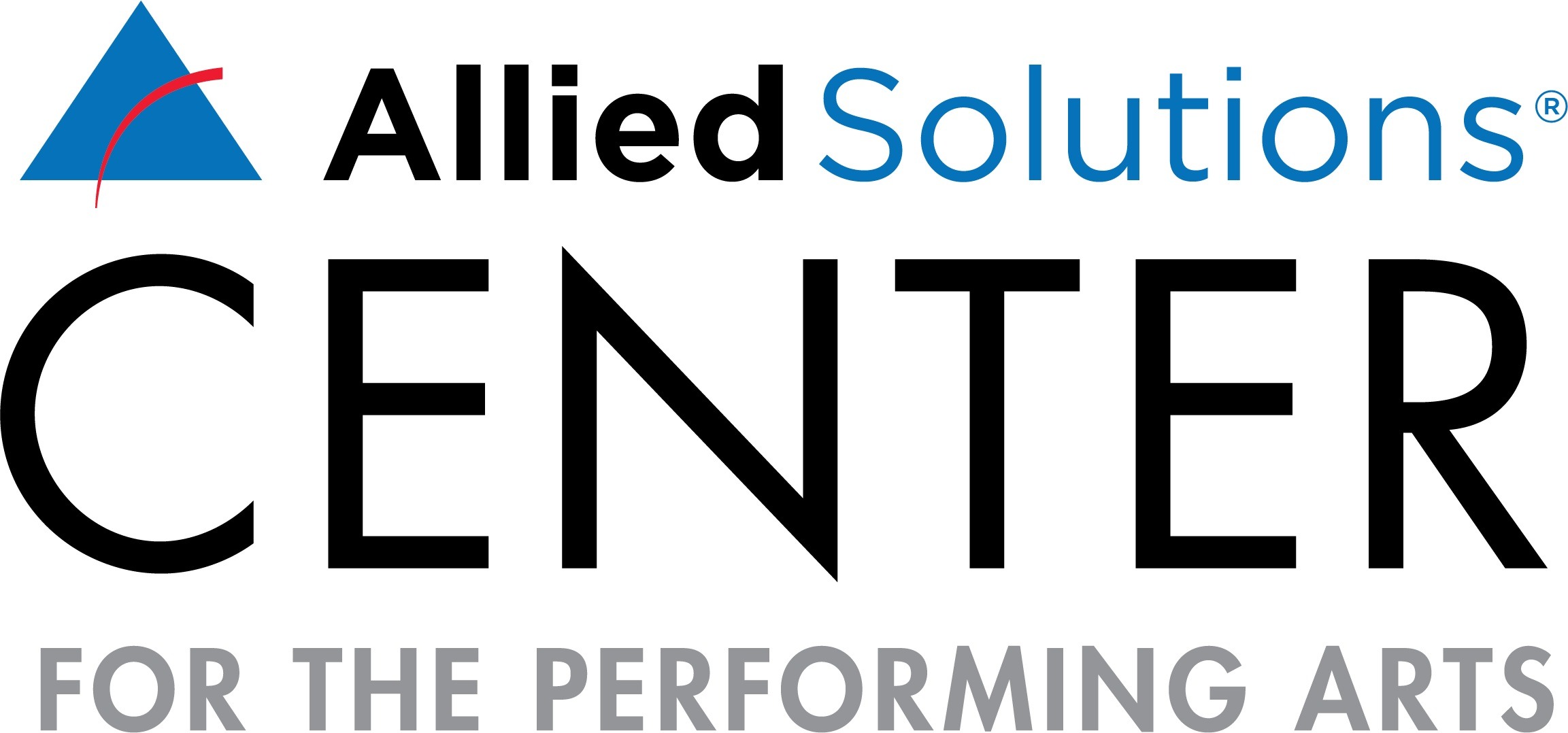 Allied Solutions Center for the Performing Arts logo in red, blue and black