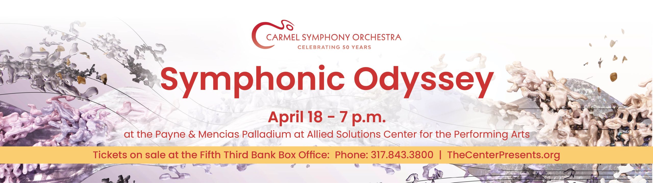 Symphonic Odyssey banner for homepage slideshow. Text over white with ethereal smoke image