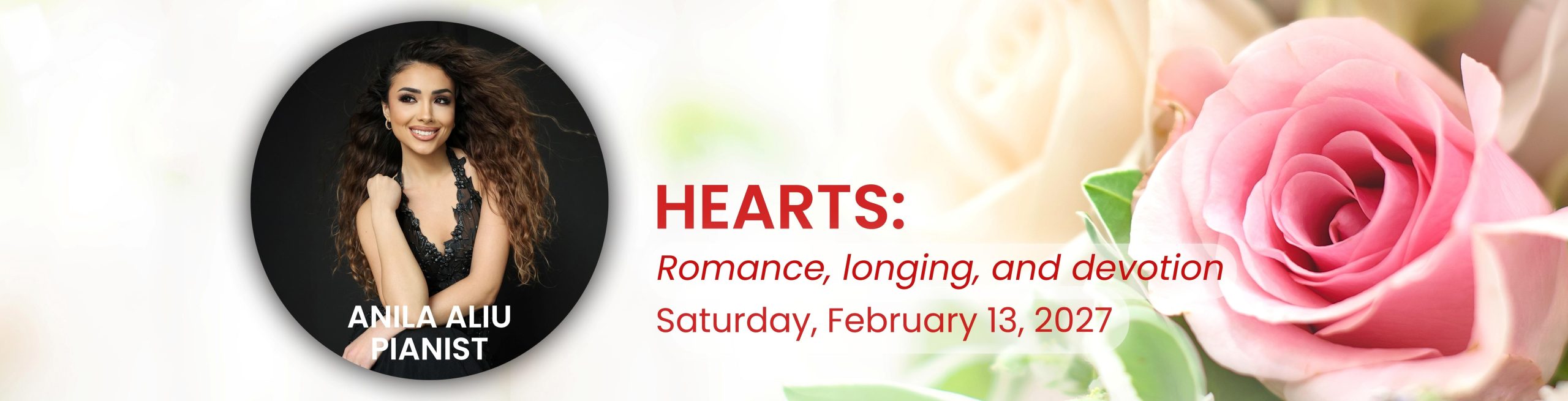 Rose and photo of Anila Aliu to promote Hearts concert