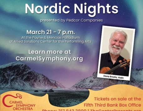 Nordic Nights square ad image with concert details and background of aurora borealis